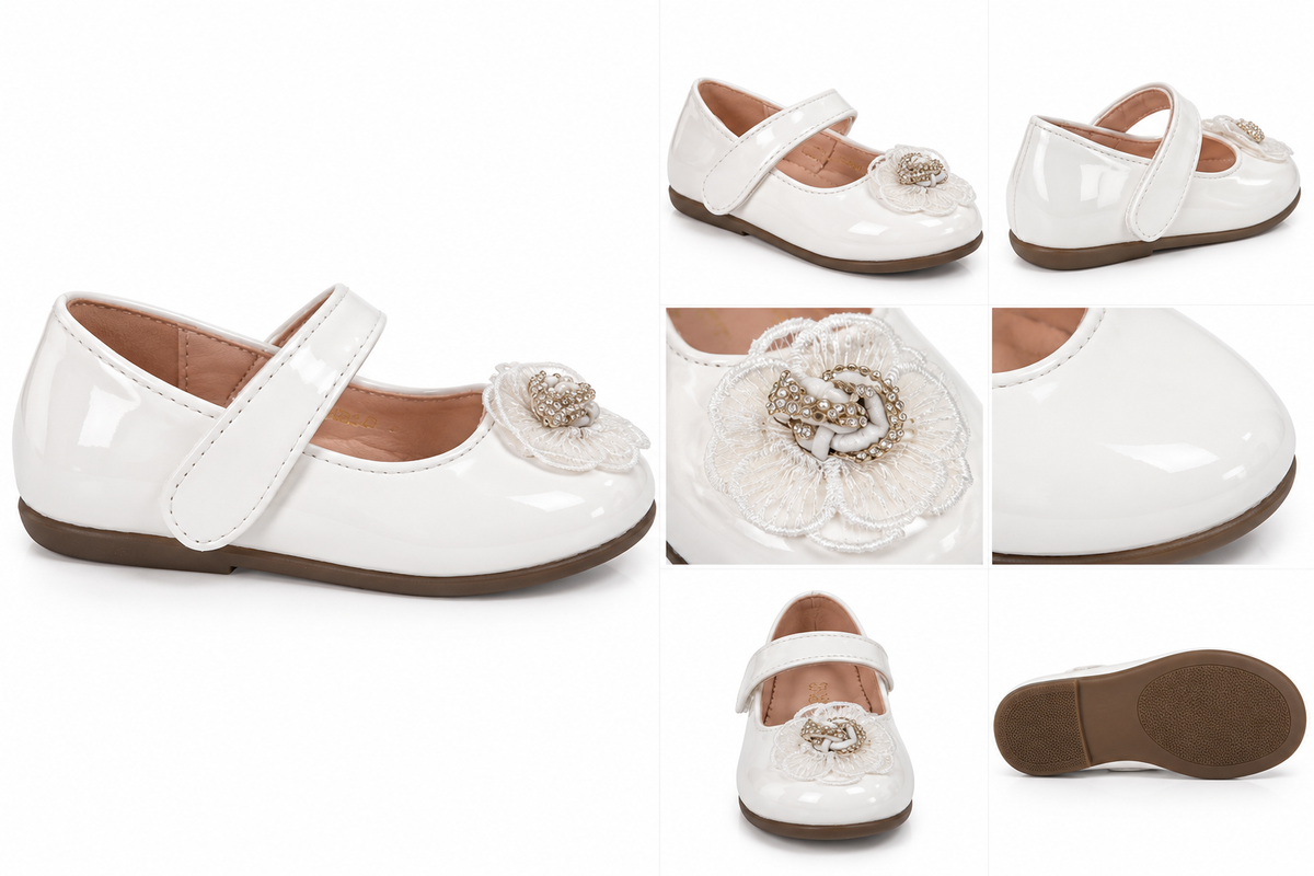 Doremi 230-342S white Mary Jane ballerina shoes with floral detail