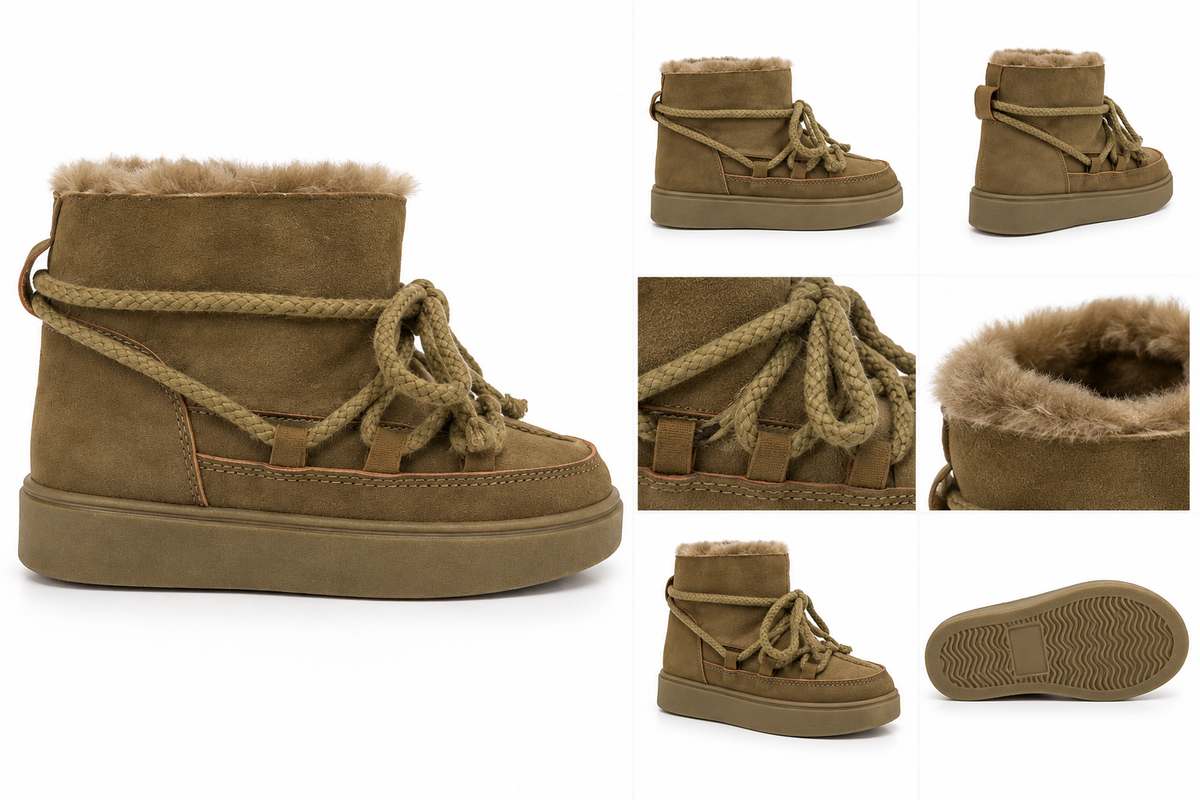 Doremi 66-199L khaki faux-fur lined girls ankle boots