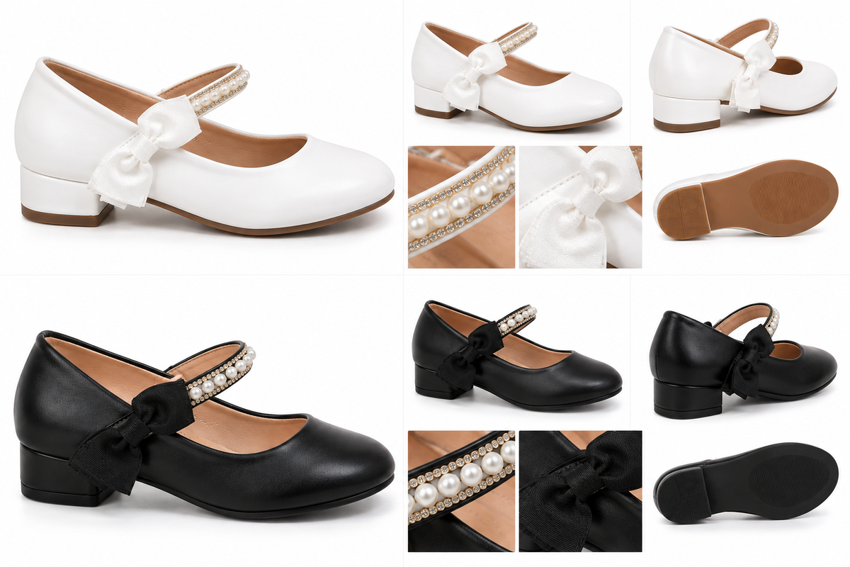 Doremi E4824-L white and black Mary Jane shoes facing right