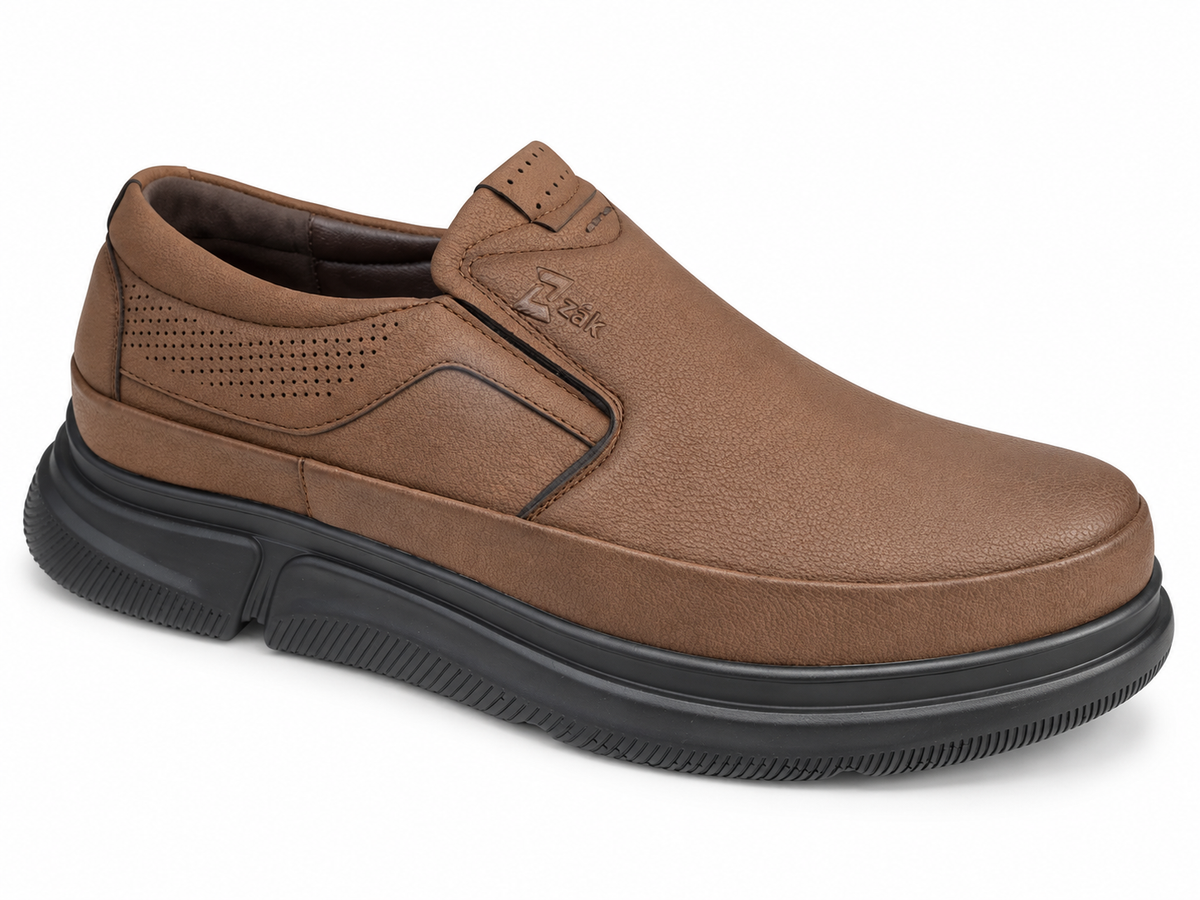 Zak SD54017 men's slip-on shoes - brown front angle - edited image