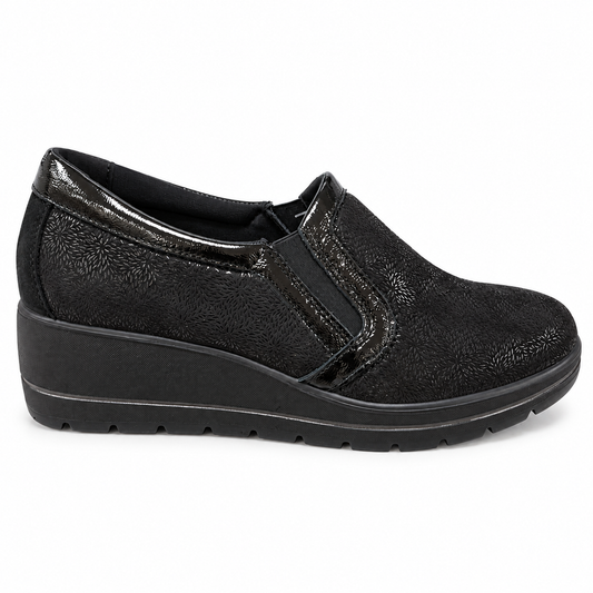 IMAC 205850 black slip-on wedge shoes, side view