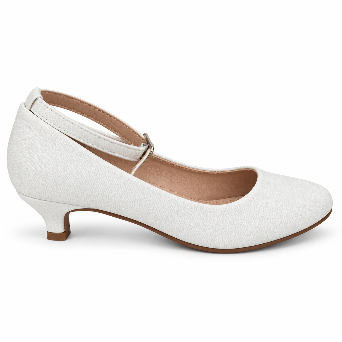 Doremi 230-214L girls white heeled Mary Jane shoes - side view