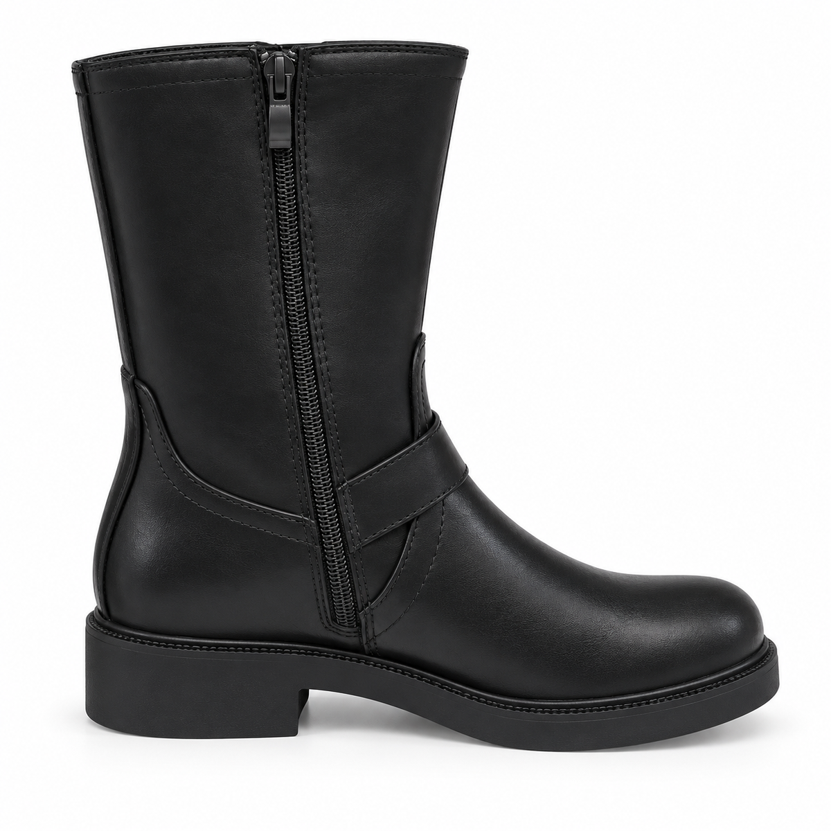 Doremi 58113L black inner double-buckle calf-high boot