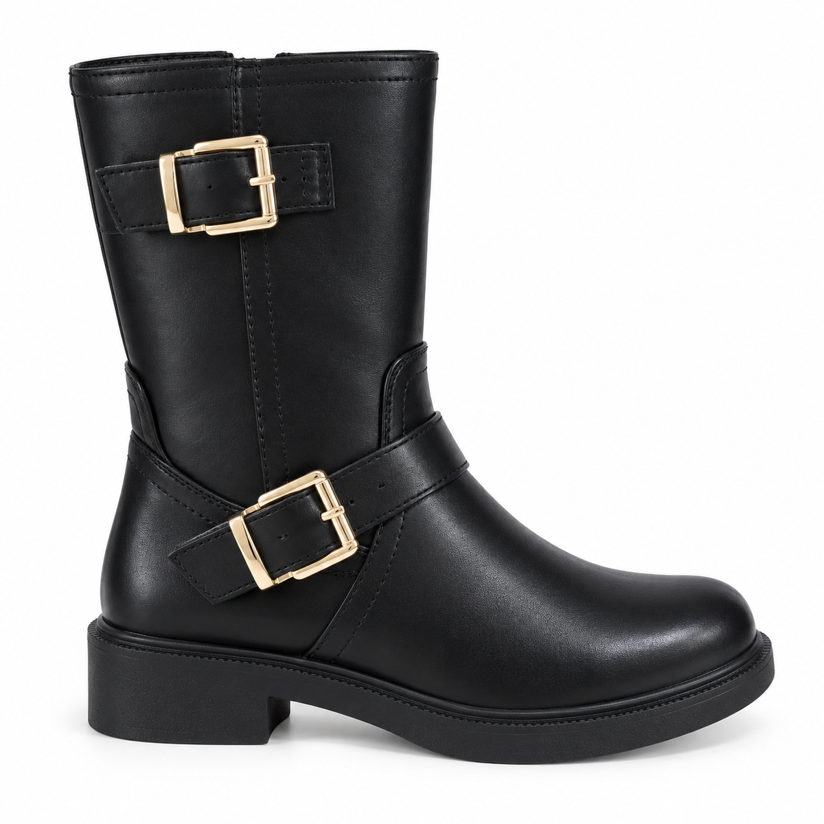 Doremi 58113L black outer double-buckle calf-high boot