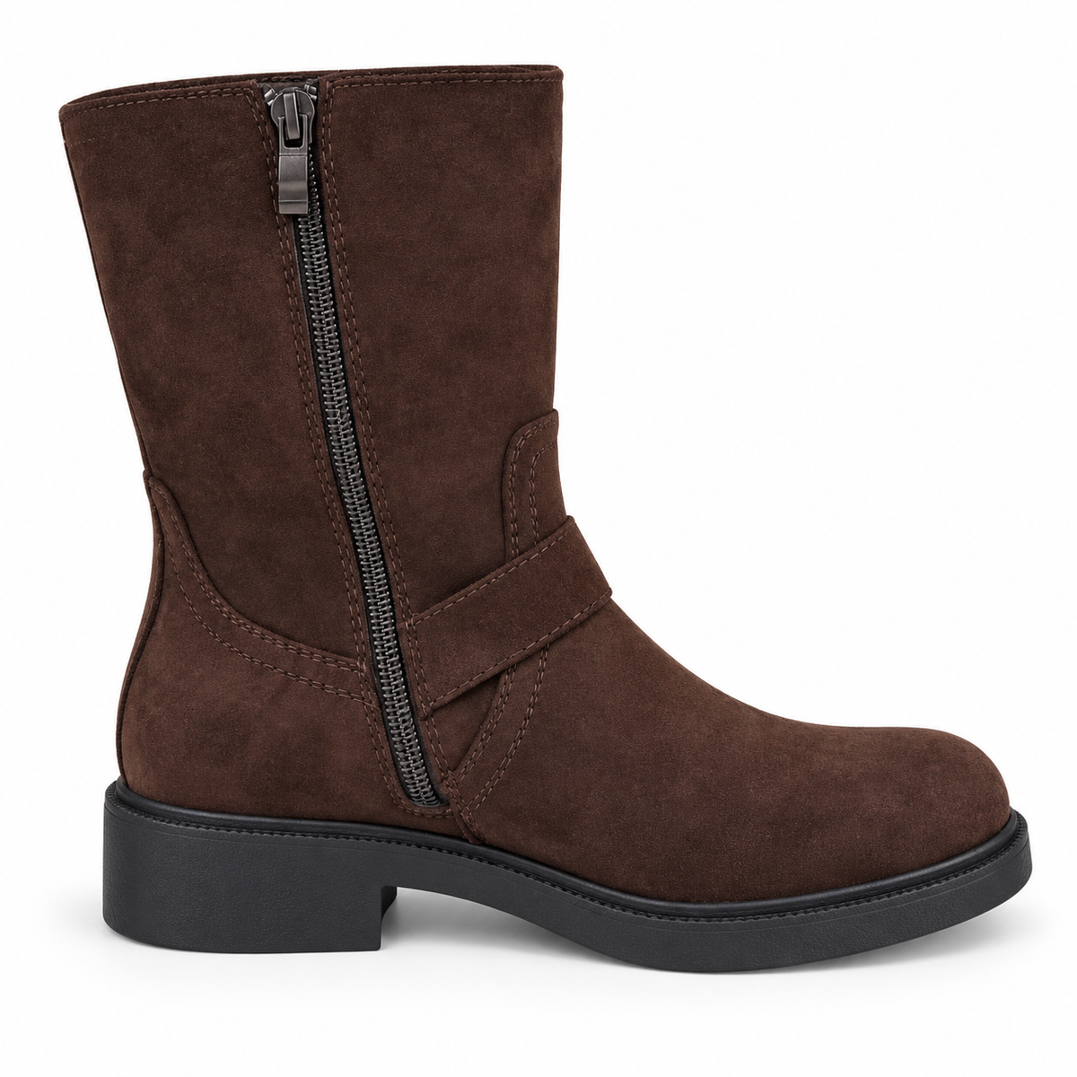 Doremi 58113L brown inner double-buckle calf-high boot