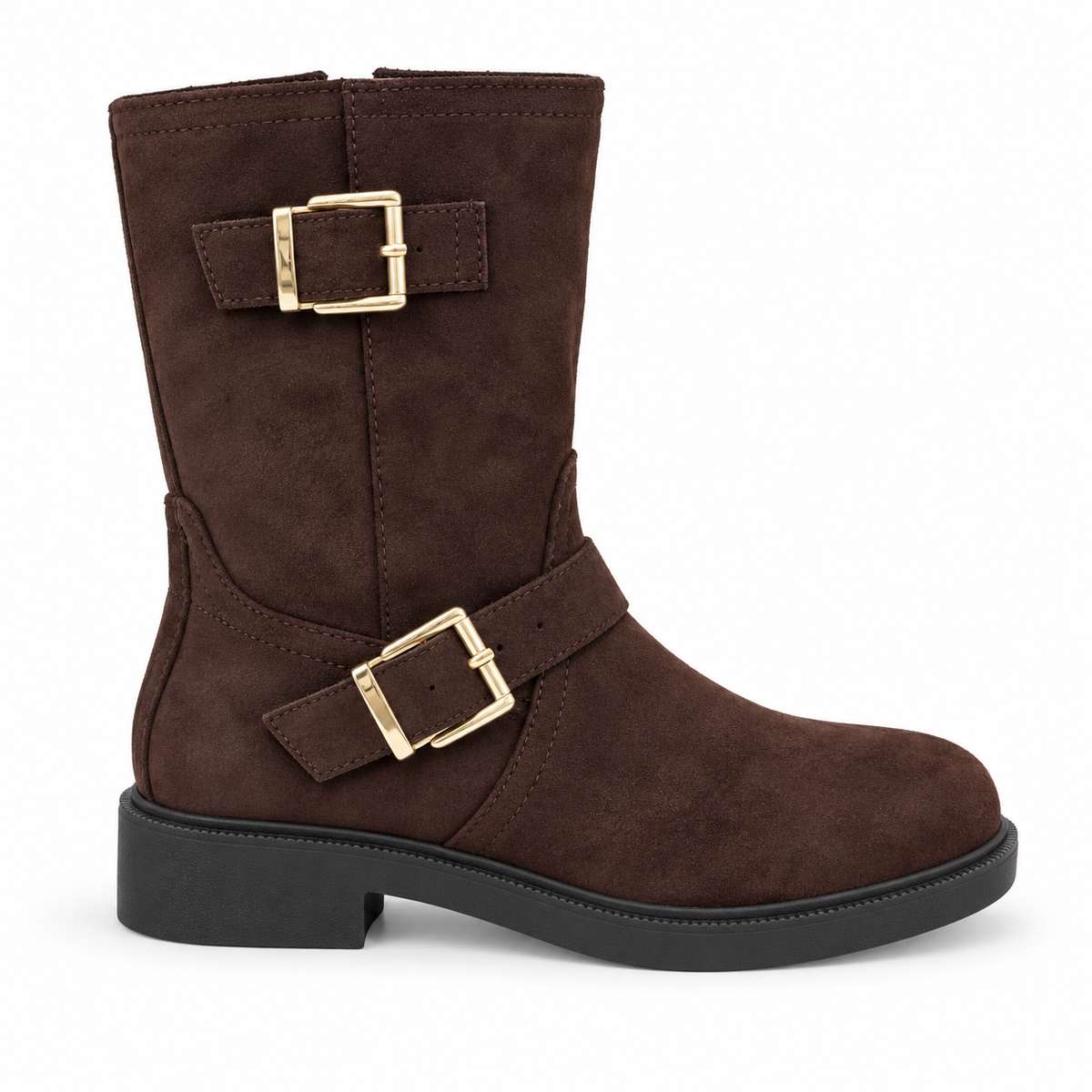 Doremi 58113L brown outer double-buckle calf-high boot
