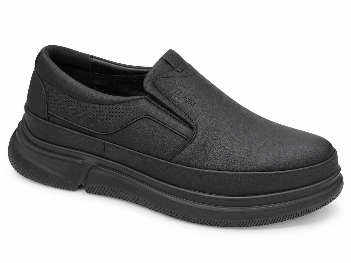 Zak SD54017 men's slip-on shoes - black front angle - edited image